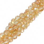 Abalorios de vidrio rondelle Facetados 3x2mm - Amarillo topacio-revestimiento pearl shine